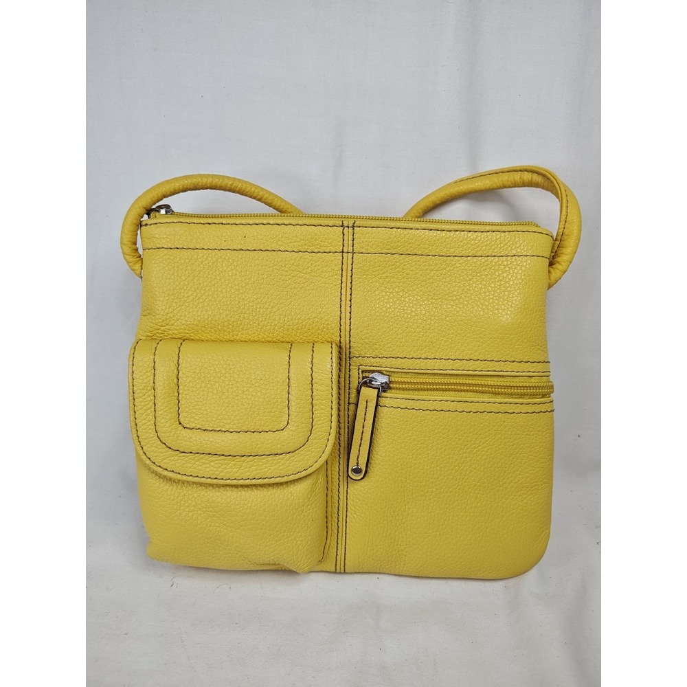 NWT Tignanello Sunrise Yellow Leather Multi Pocket Organizer Crossbody Bag Purse